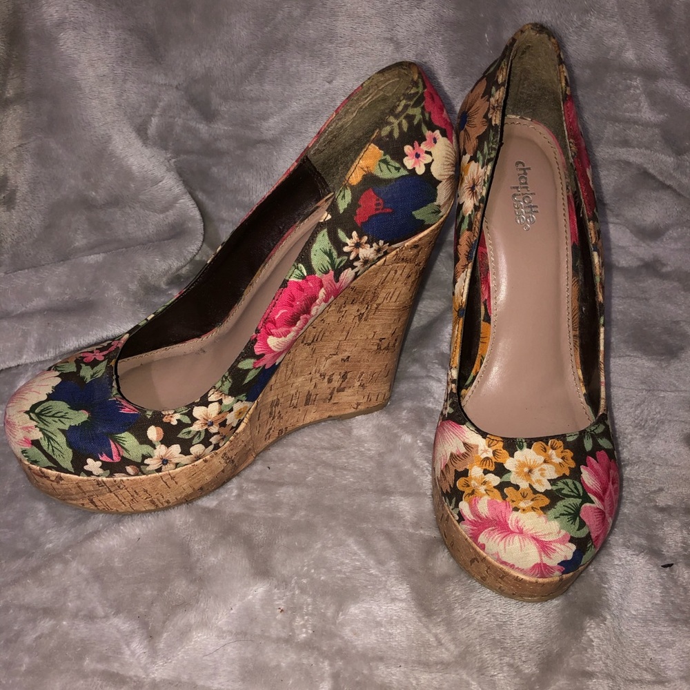 Charlotte Russe - Brown Floral -Cork Wedge 8 1/2
